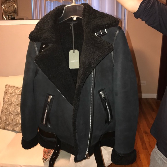 all saints shearling coat